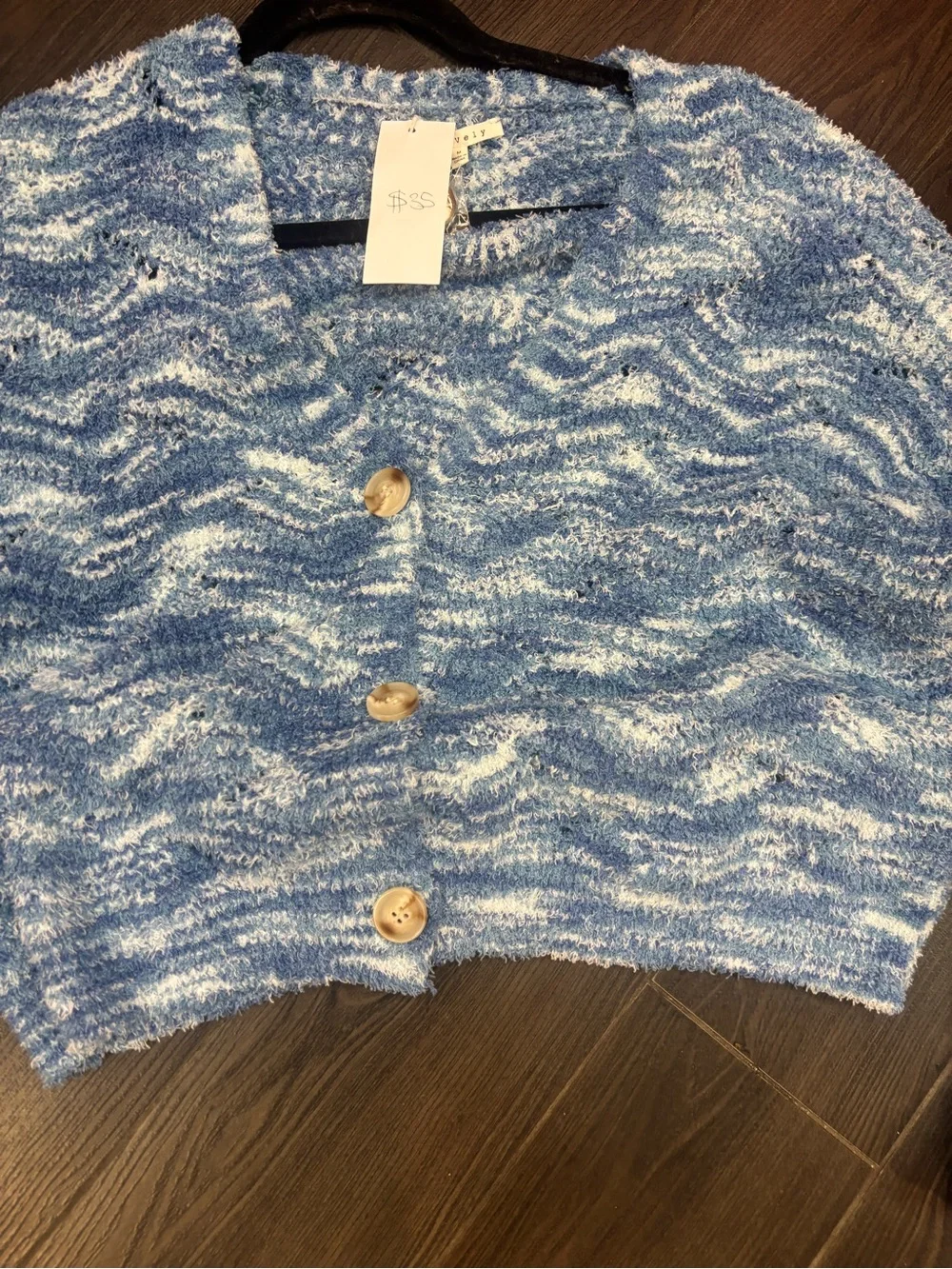 Blue Marled Cropped Button-Front Sweater